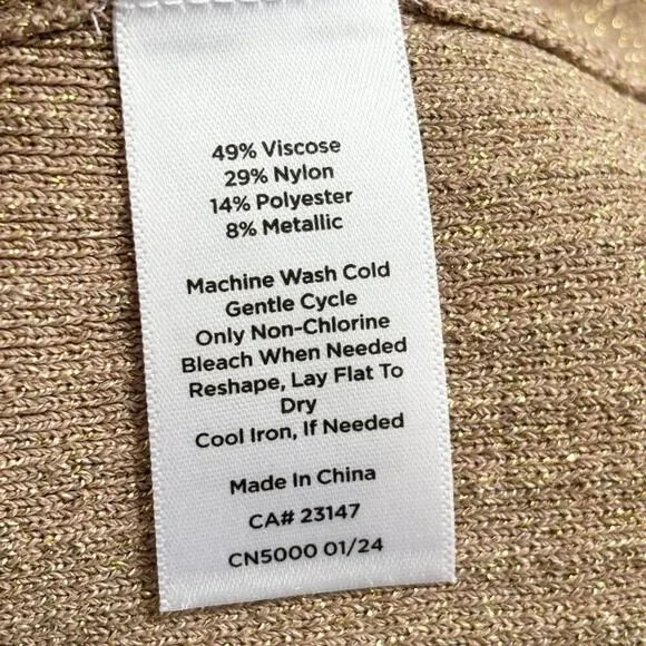 NEW TALBOTS Metallic Ribbed V-neck Cardigan in Tan & Gold  SZ 2X - Picture 8 of 10